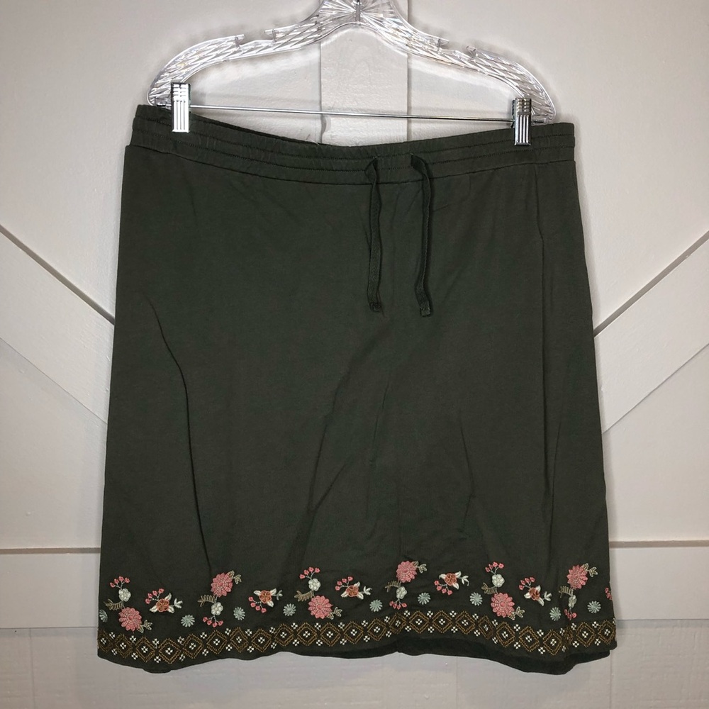 J Jill Women’s 4X Casual Embroidered Cotton Knit Skirt Elastic Tie Waist Pockets